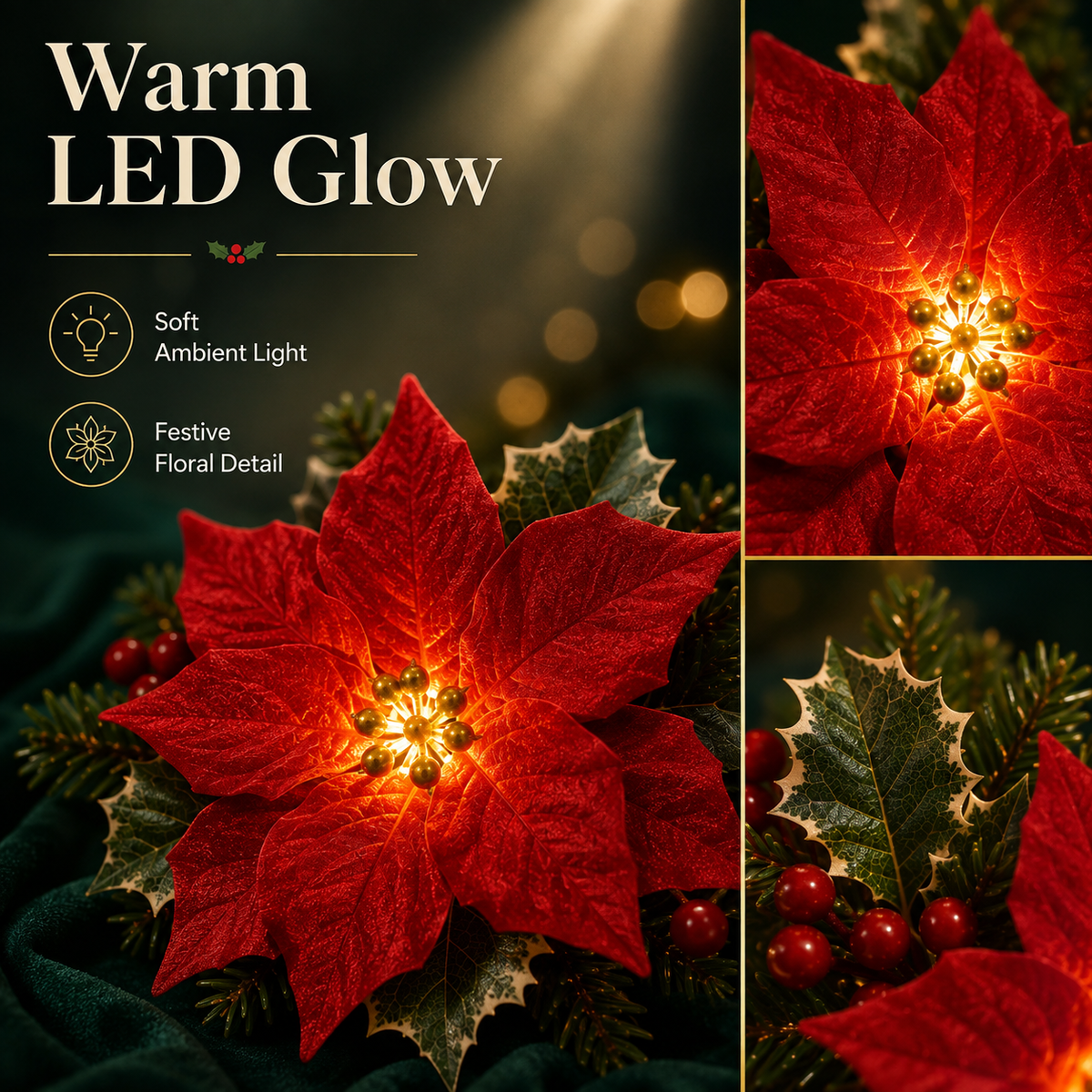 🎄 Poinsettia LED Garland Lights ✨ Magical Christmas Decor