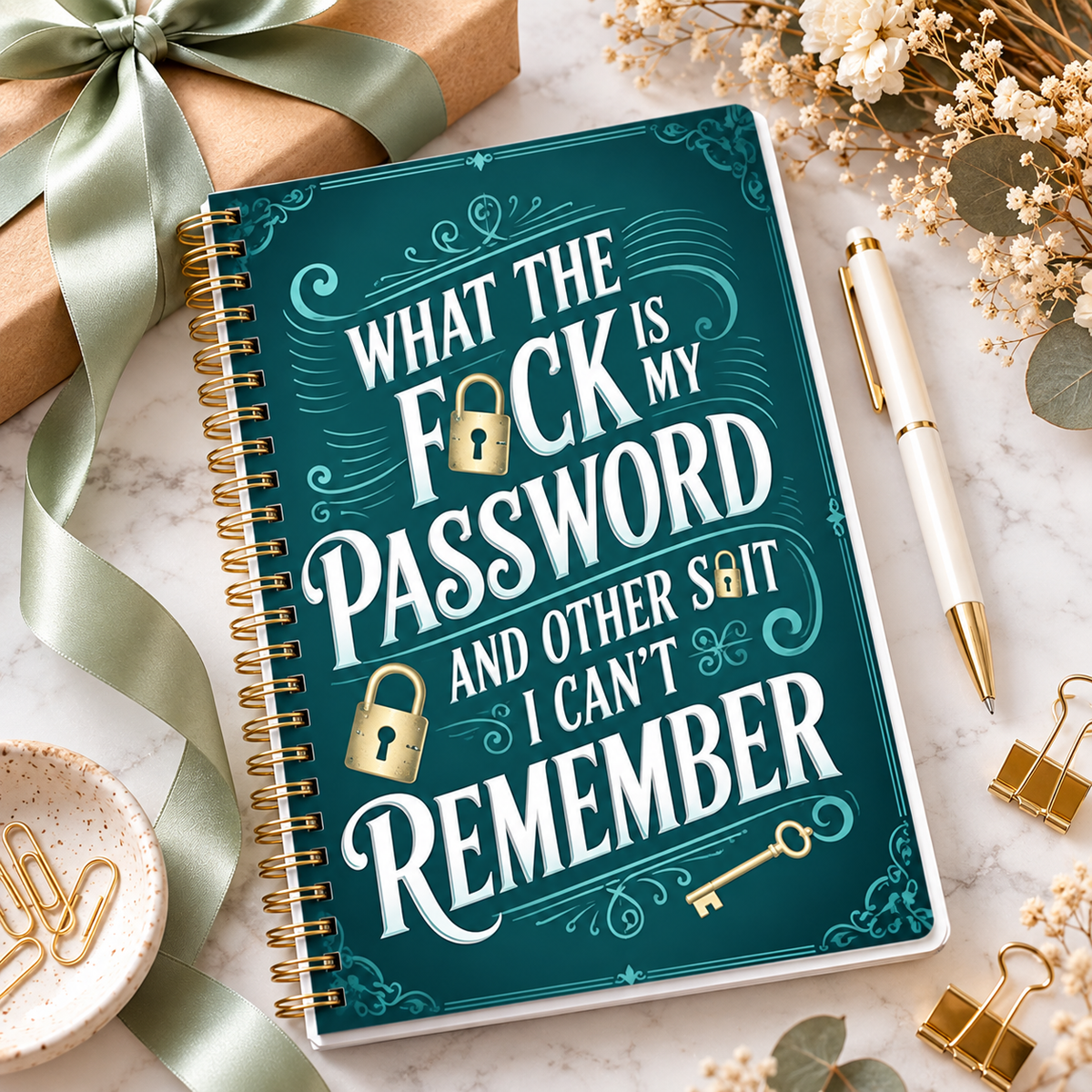 📒🔐 Funny Password Keeper Notebook – Spiral-Bound Password Organizer with Hilarious Security Quotes | Easy Password Tracking ✍️