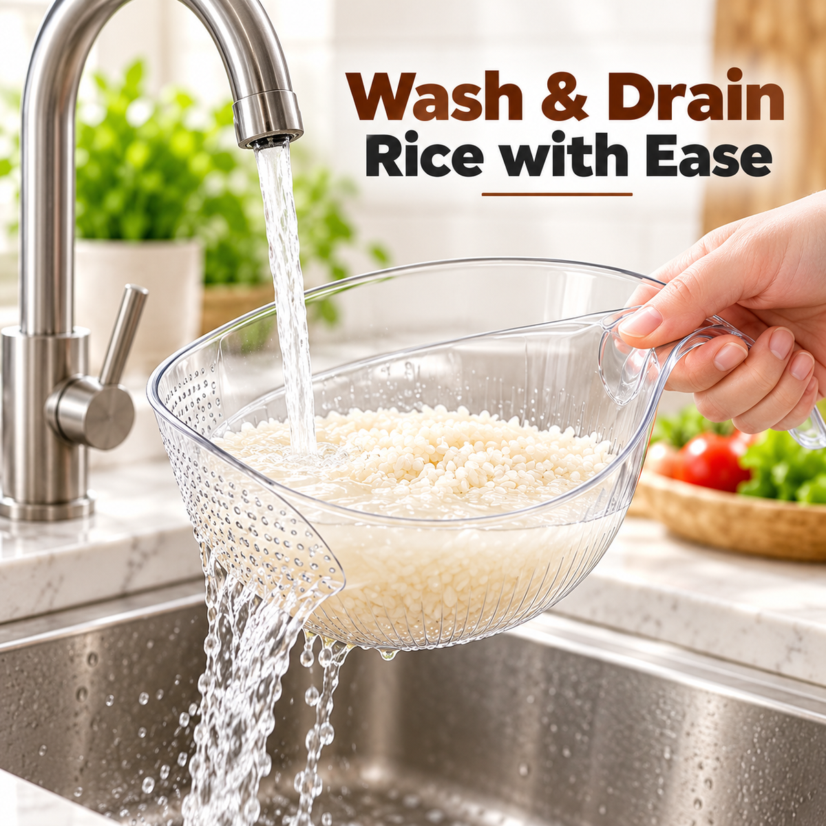 🍚 Multi-Functional Rice Strainer with Handle – Easy-Drain BPA-Free Kitchen Colander