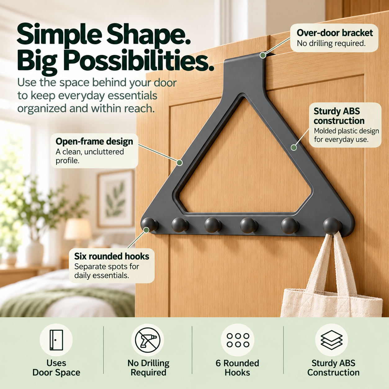 Close-up of triangle organizer hooks