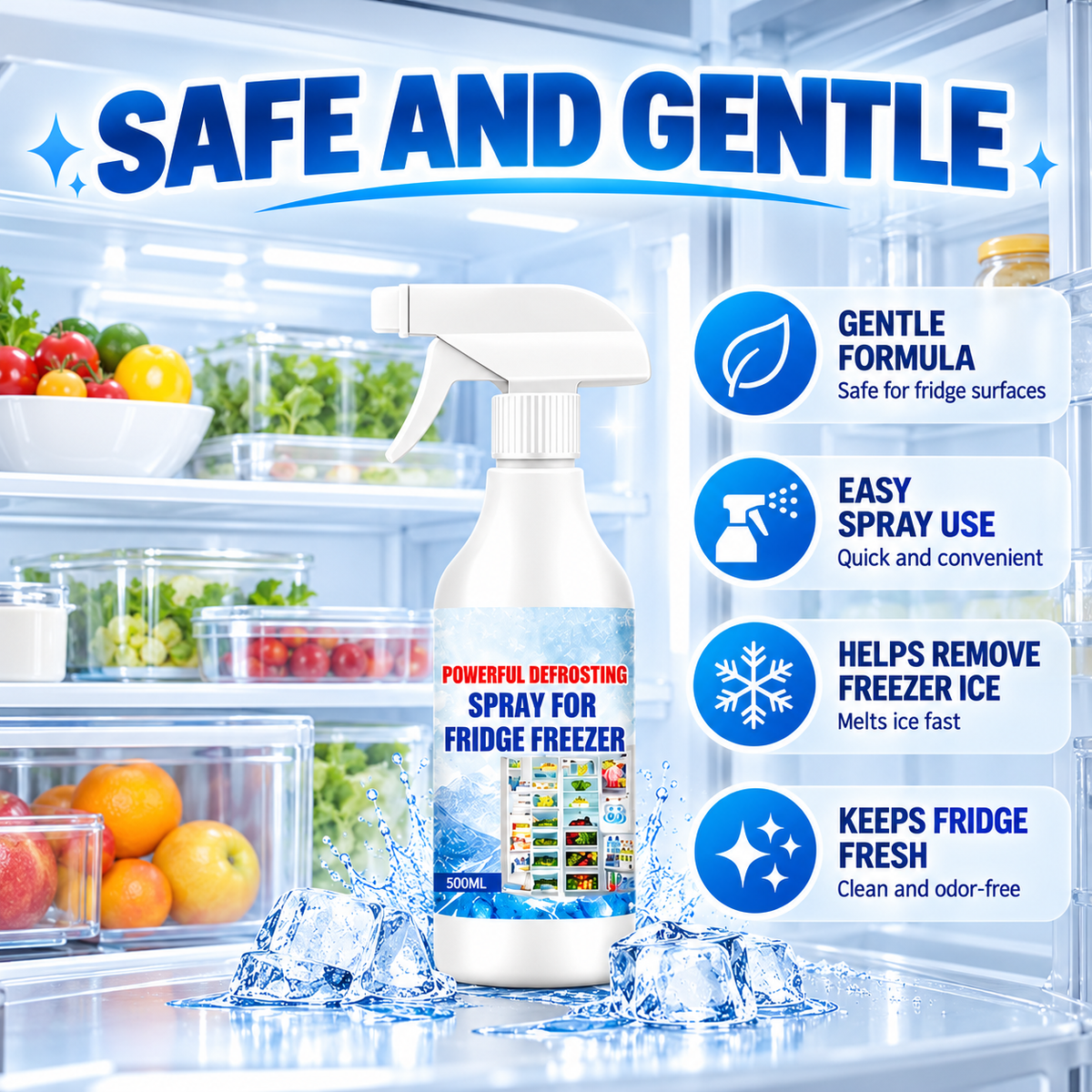 Easy refrigerator defrosting spray