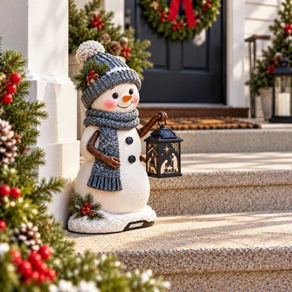 ⛄Snowman Nativity Glow – Solar Christmas Step Light with Holy Family Projection