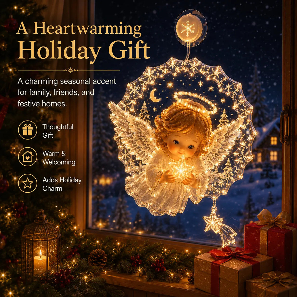 🎄Lighted Christmas Window Decoration with Suction Cup– 8 Warm LED Festive Designs✨