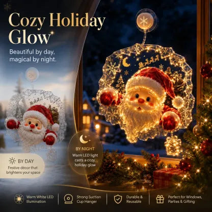🎄Lighted Christmas Window Decoration with Suction Cup– 8 Warm LED Festive Designs✨