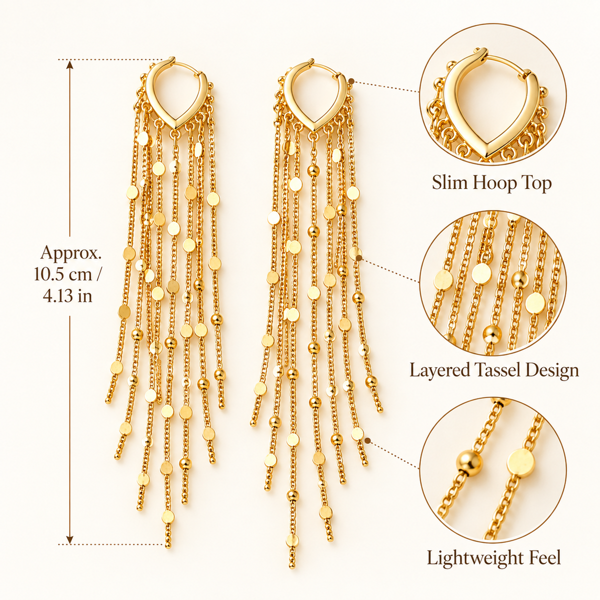 Long tassel earring size and design details