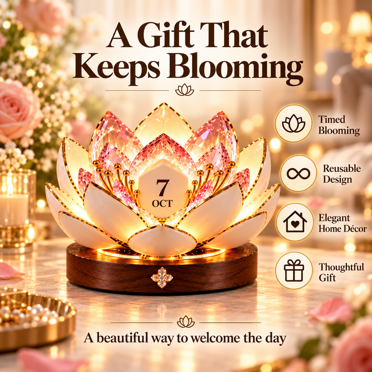 Lotus blooming calendar presented as a thoughtful home decor gift