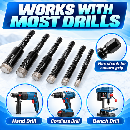 🛠️ 6-Piece Diamond Drill Bit Set – Heavy-Duty Hex Shank Hole Saw Bits for Tile, Glass, Ceramic, Marble & Granite