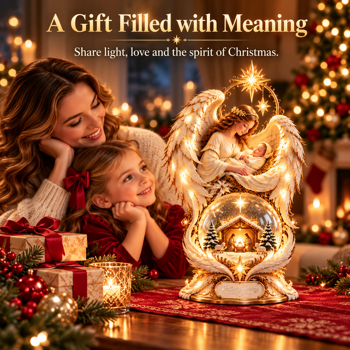 ✨🎄 Light-Up Christmas Angel & Nativity Centerpiece – Beautiful Holiday Table Decoration