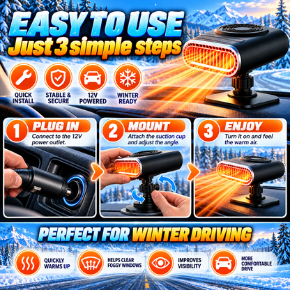 ❄️🔥 12V Portable Car Heater & Windshield Defogger – 360° Adjustable Fast Heating Fan for Winter Driving
