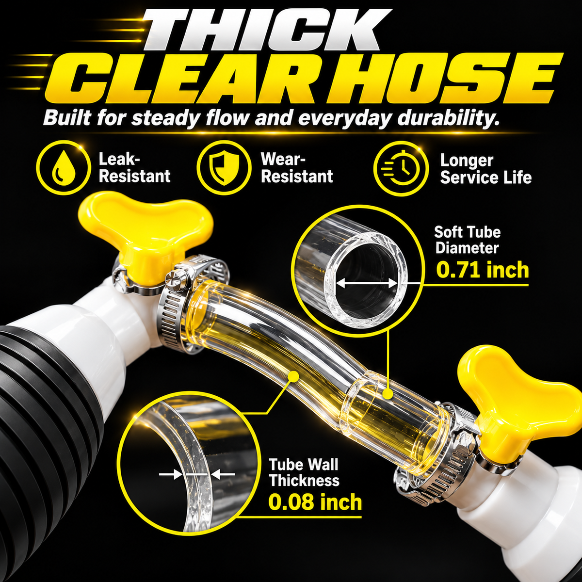 Clear hose detail for manual siphon transfer pump