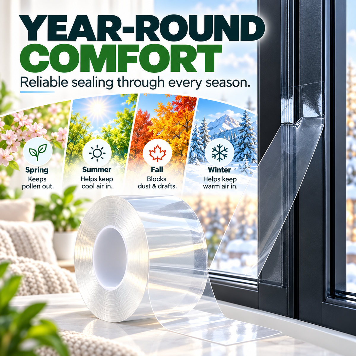 💧 Clear Waterproof Weather Sealing Tape 🏠 – Transparent Window & Door Gap Seal