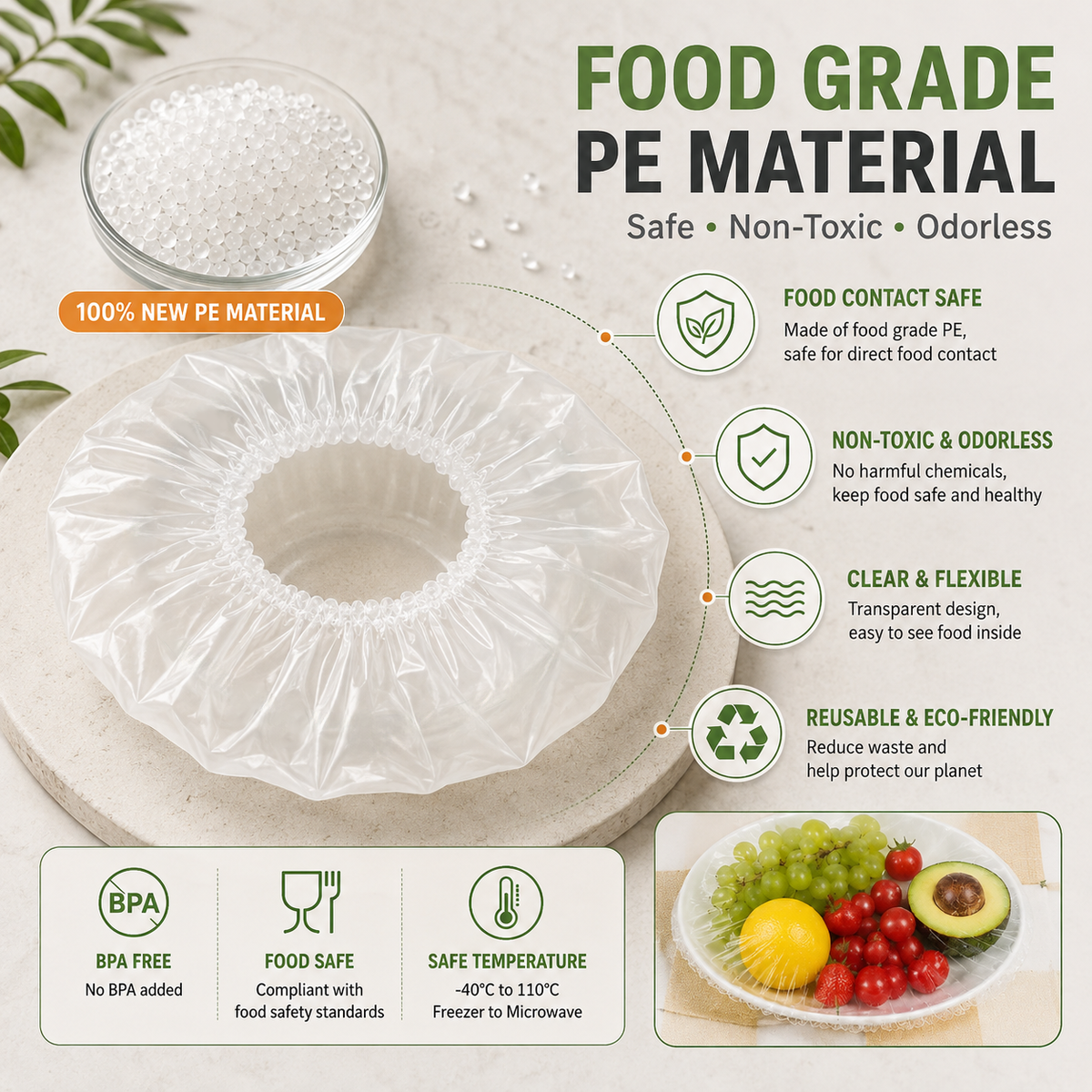 💥Disposable Elastic Stretch Food Covers 100PCS | Quick Food Storage for Bowls & Plates