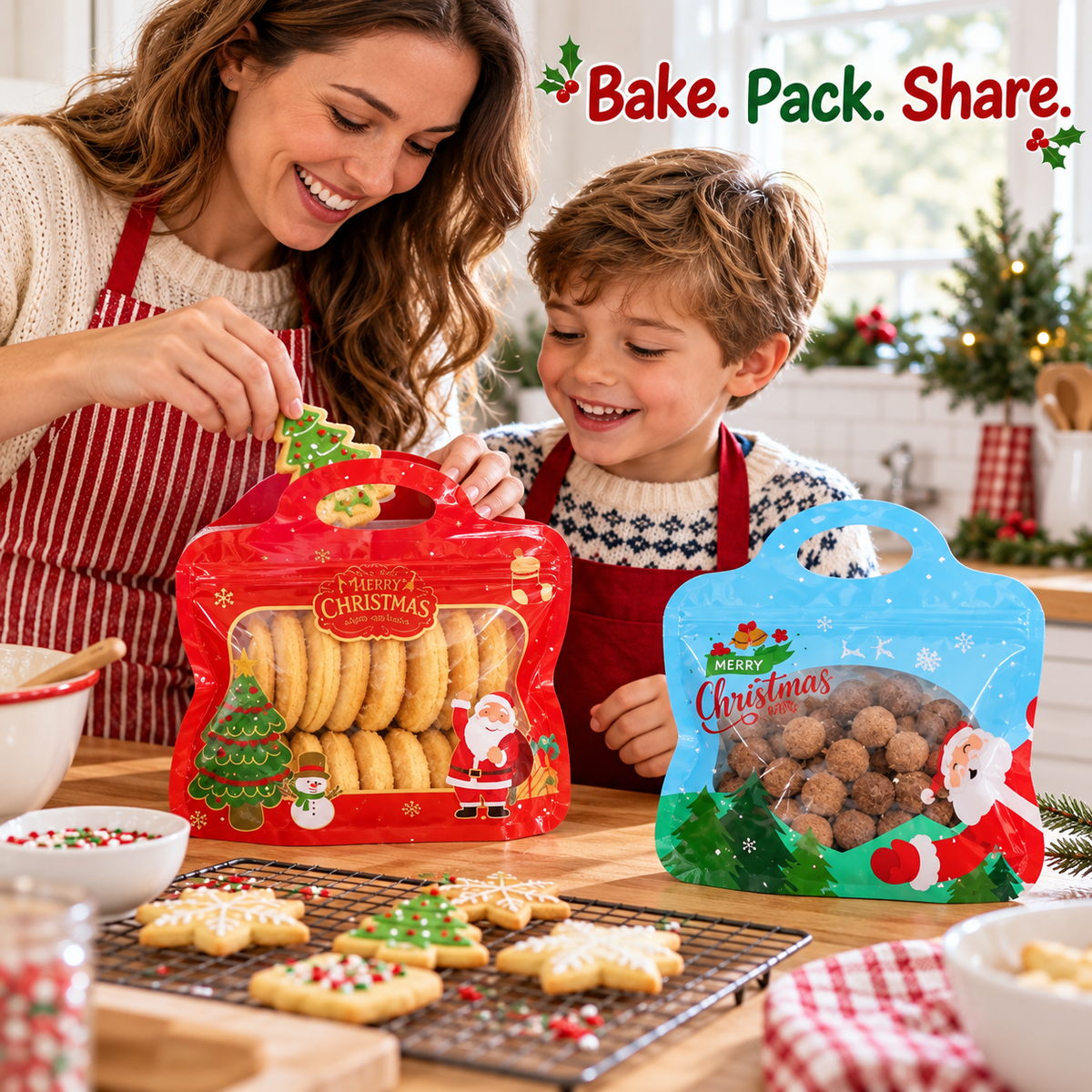 🎄 Christmas Self-Seal Treat Bags – Santa & Snowman Gift Bags for Cookies, Candy & Small Gifts