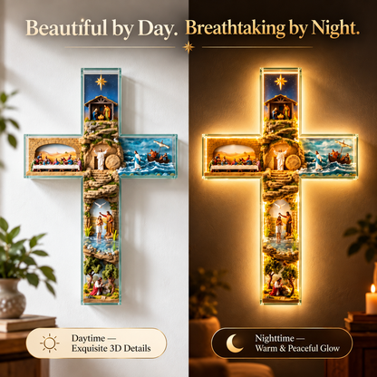 ✝️✨ The Vigil Cross – Illuminated Biblical Story Wall Cross