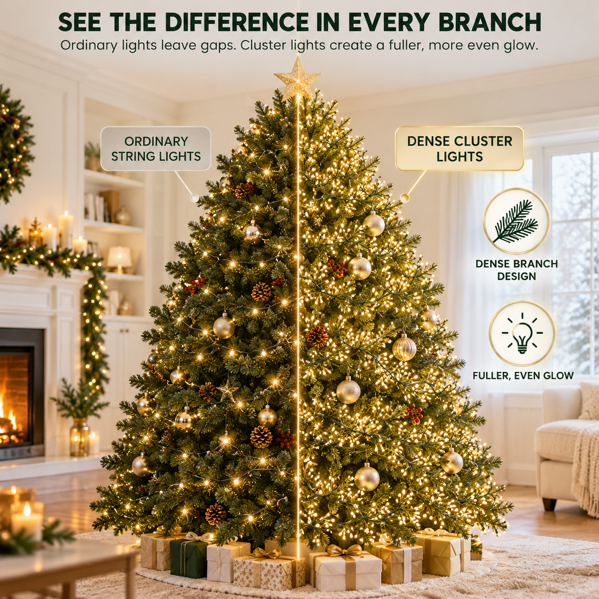 🎄✨ 300–600 LED Christmas Cluster String Lights – 8 Magical Lighting Modes for Stunning Holiday Decor 🌟