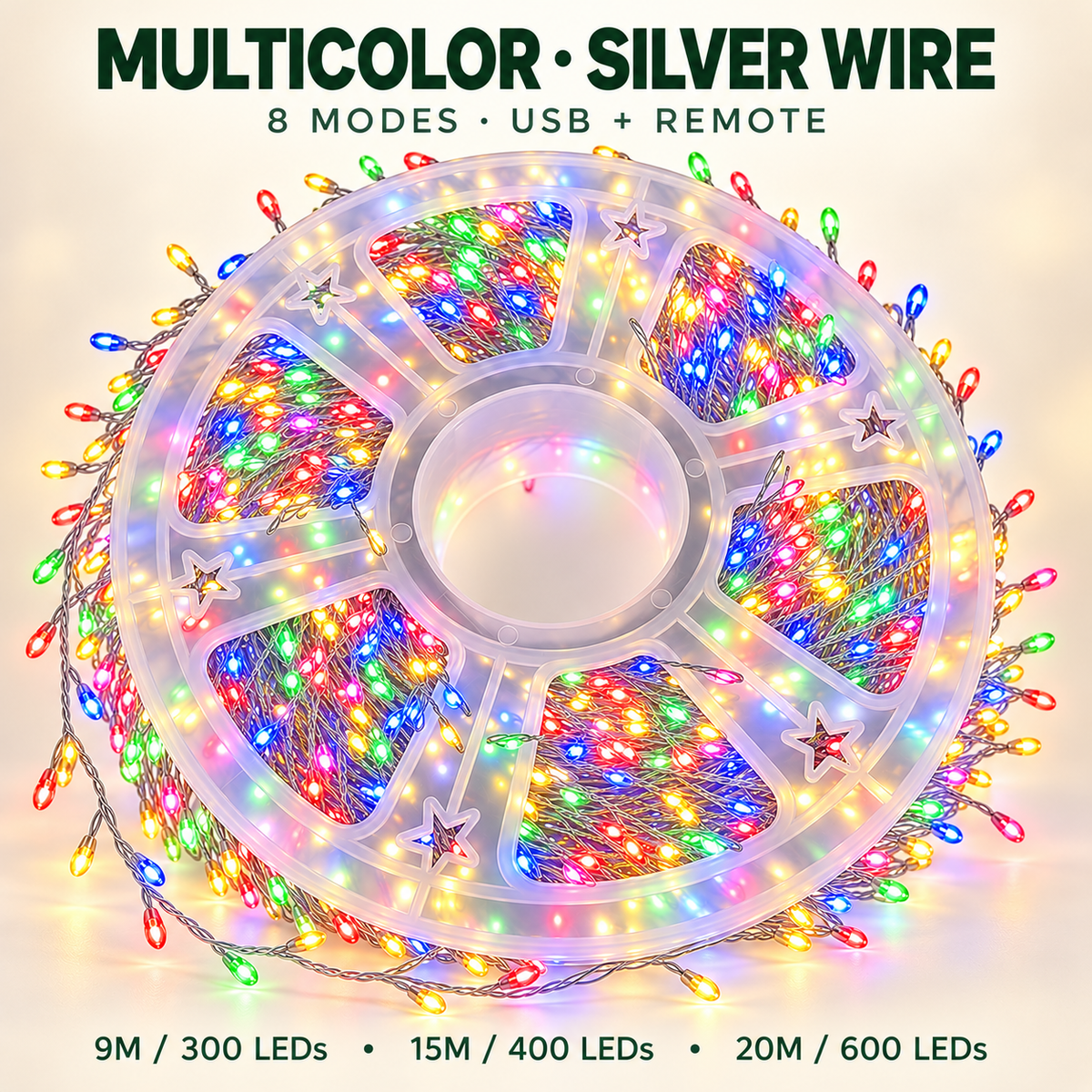 🎄✨ 300–600 LED Christmas Cluster String Lights – 8 Magical Lighting Modes for Stunning Holiday Decor 🌟
