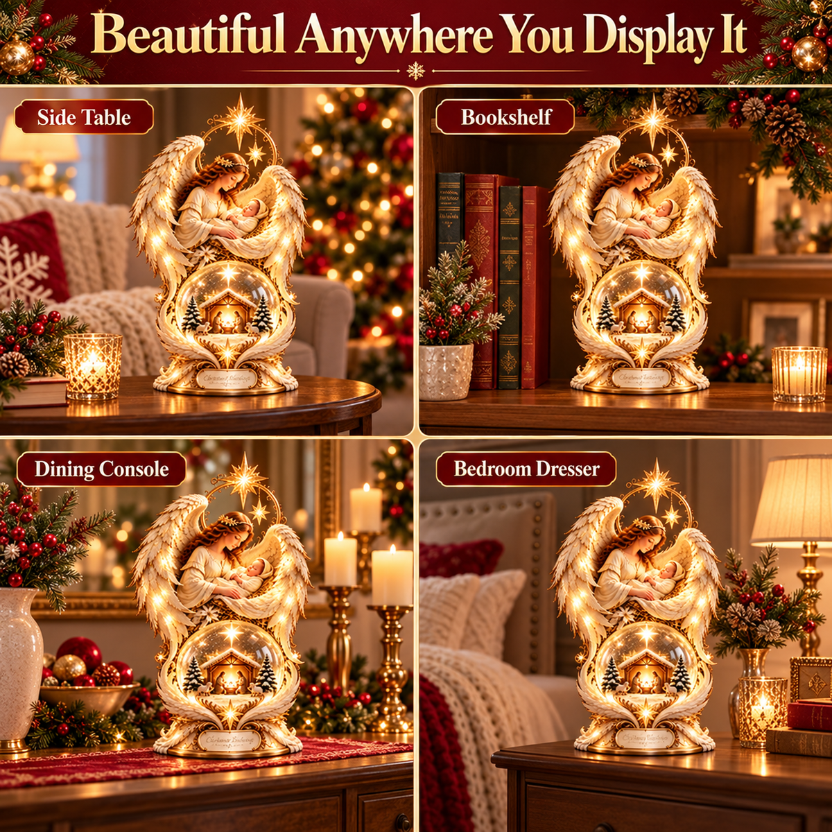 ✨🎄 Light-Up Christmas Angel & Nativity Centerpiece – Beautiful Holiday Table Decoration