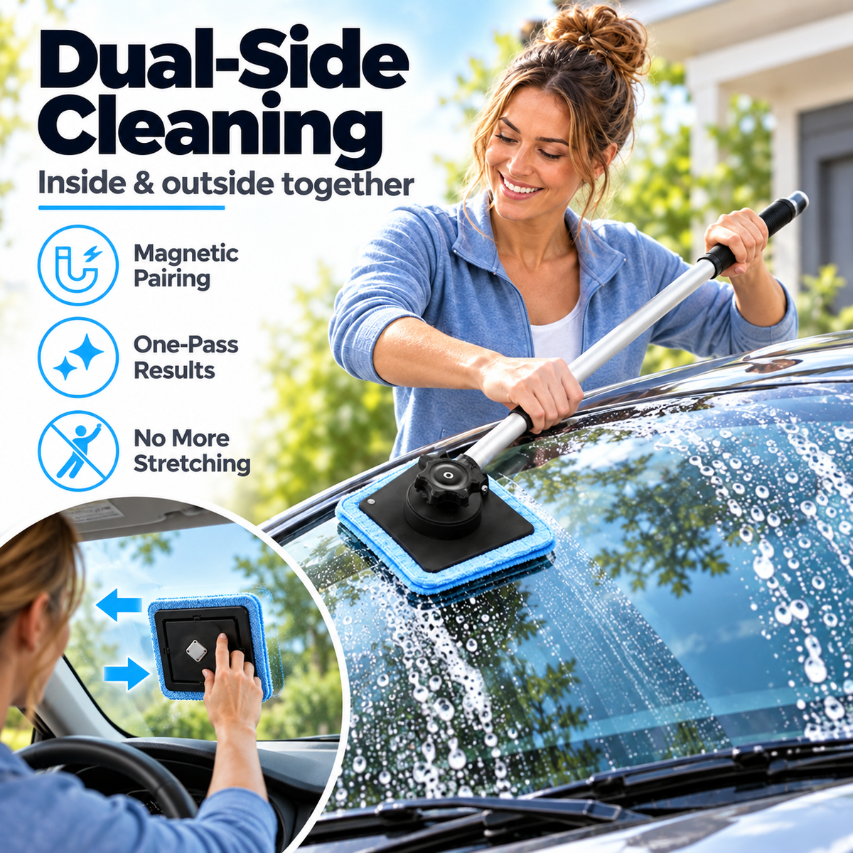 🚗✨ Dual-Sided Magnetic Windshield Cleaner – Effortless Streak-Free Glass Cleaning