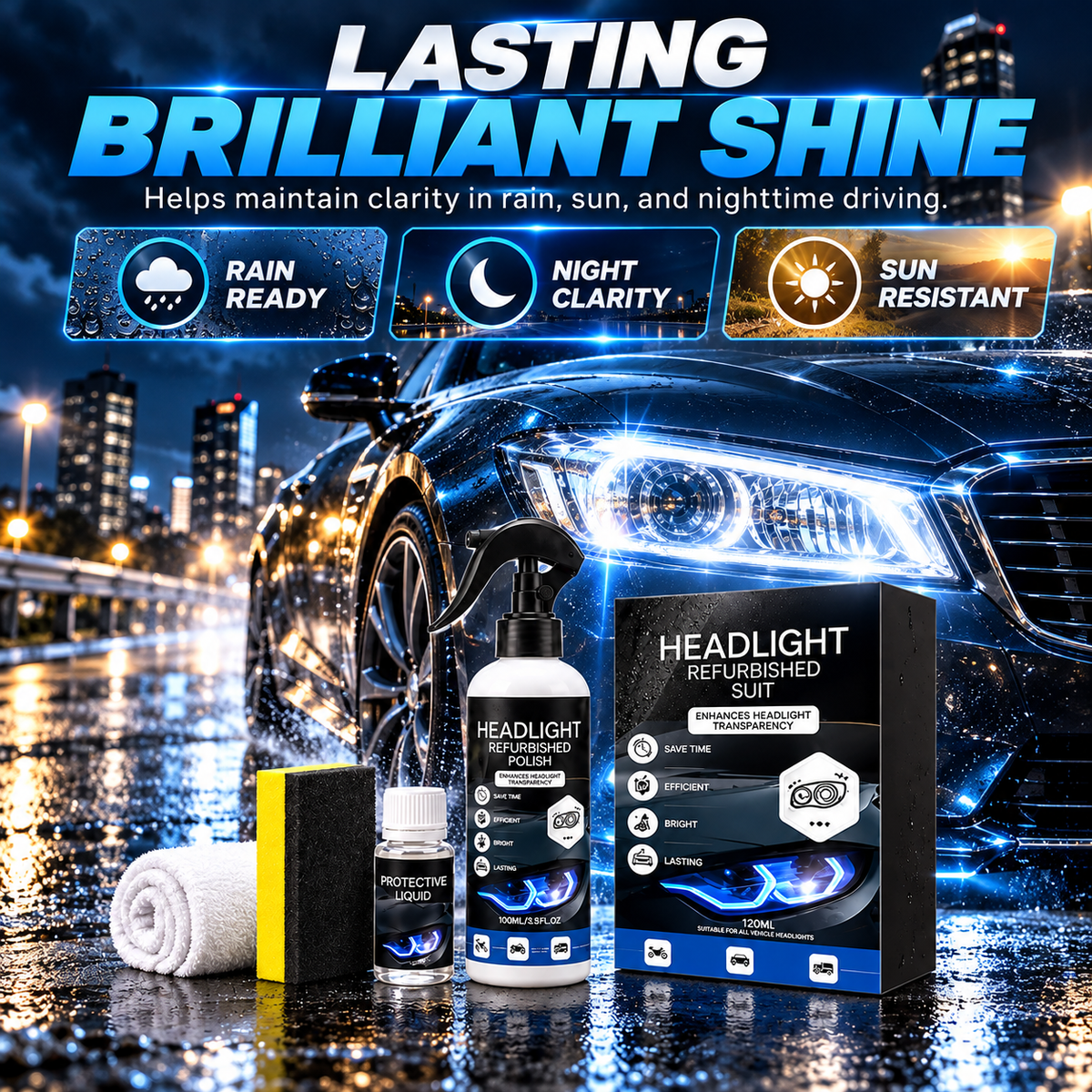 💡 Crystal Coating Headlight Restoration Fluid – Restore Clarity & Shine to Cloudy, Yellowed Headlights
