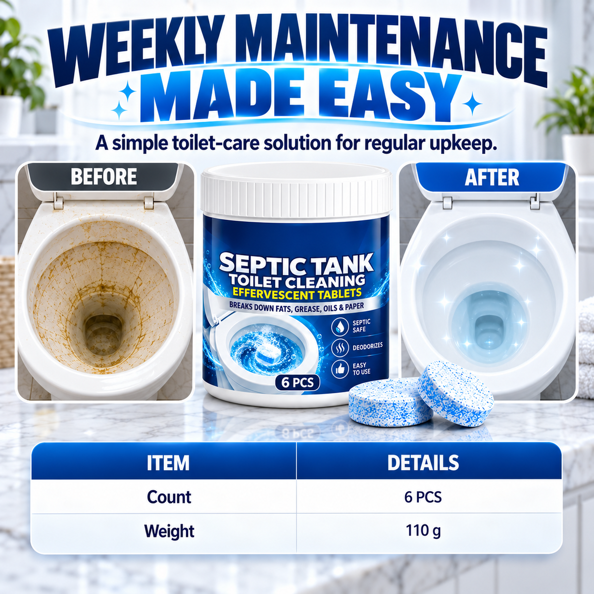 🚽 Drop, Fizz & Clean – Toilet Cleaning Tablets