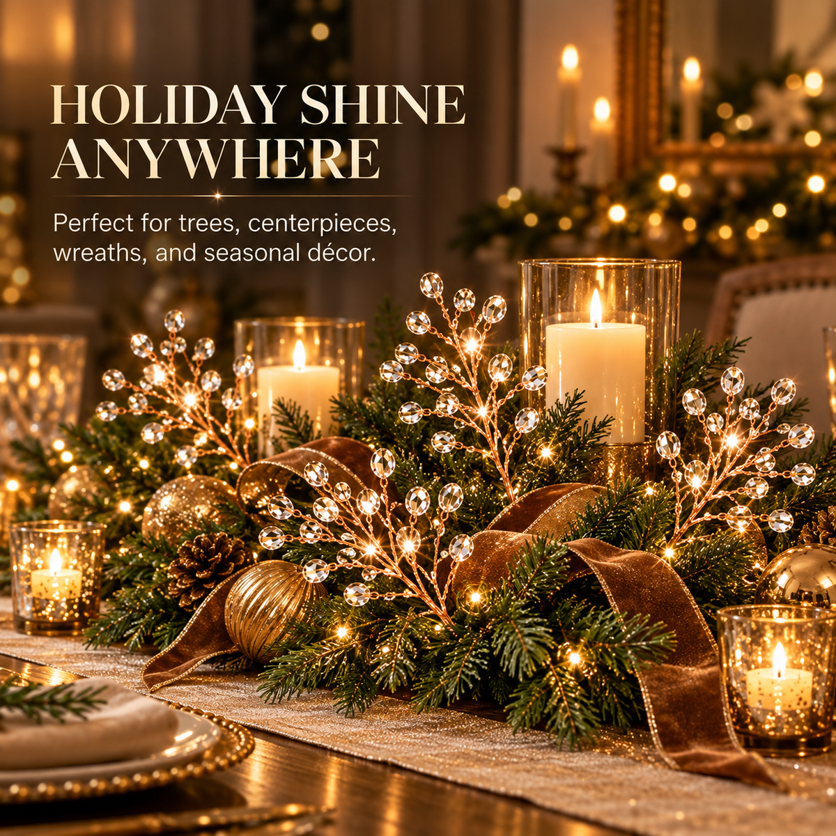 🎄✨ Crystal Beaded Christmas Tree Picks – Sparkling Branch Decorations for a Fuller, More Elegant Holiday Tree
