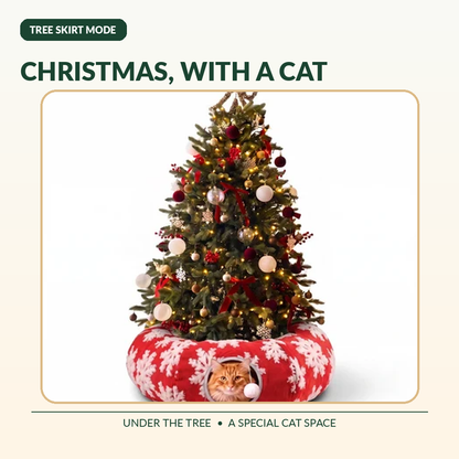 🎄🐾 3-in-1 Christmas Cat Tunnel – Cozy Cat Bed & Festive Tree Skirt