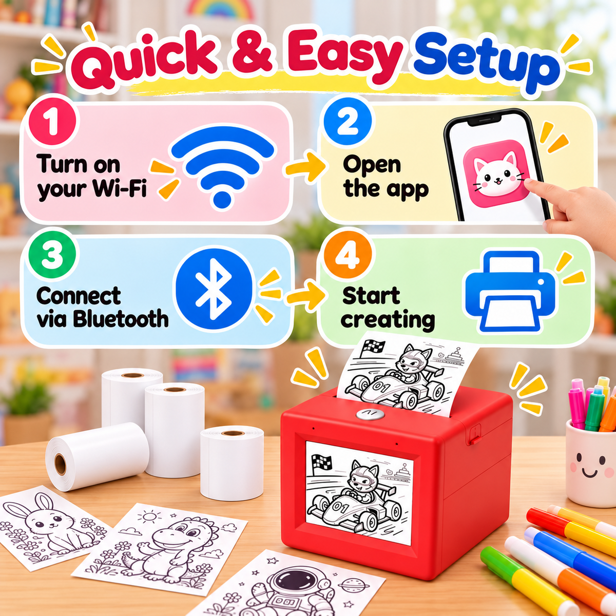Wireless connection and app setup guide for the AI mini printer