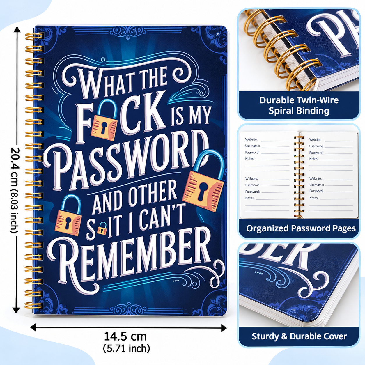 Password Notebook Dimensions and Interior