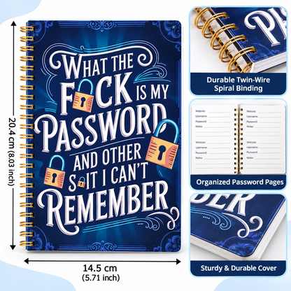 📒🔐 Funny Password Keeper Notebook – Spiral-Bound Password Organizer with Hilarious Security Quotes | Easy Password Tracking ✍️