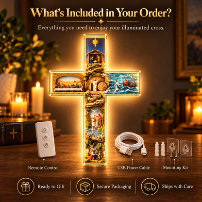 ✝️✨ The Vigil Cross – Illuminated Biblical Story Wall Cross