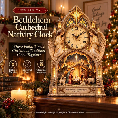 ✝️ Bethlehem Cathedral Nativity Clock | Lighted Christmas Centerpiece