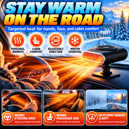 ❄️🔥 12V Portable Car Heater & Windshield Defogger – 360° Adjustable Fast Heating Fan for Winter Driving