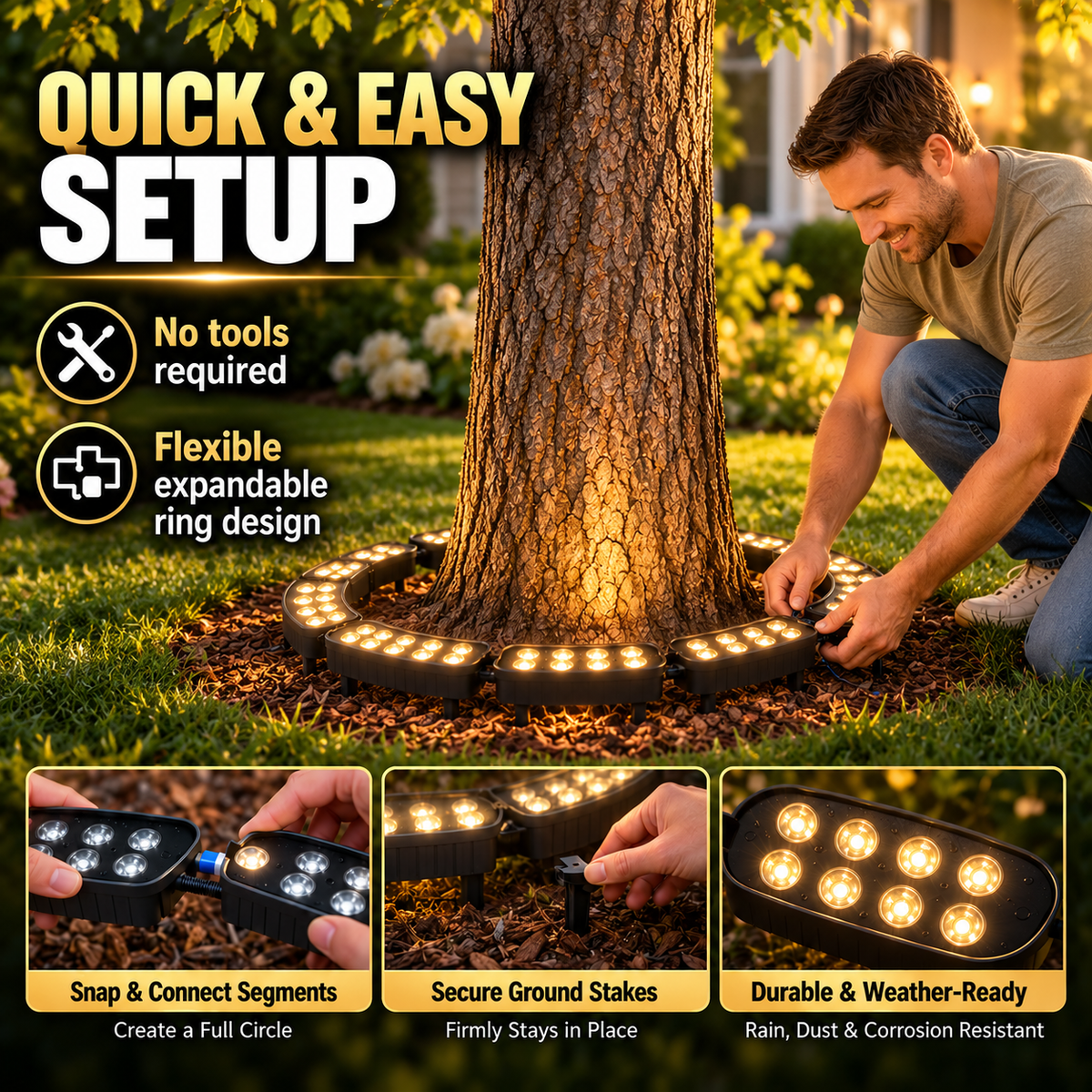 Quick setup modular outdoor LED tree light