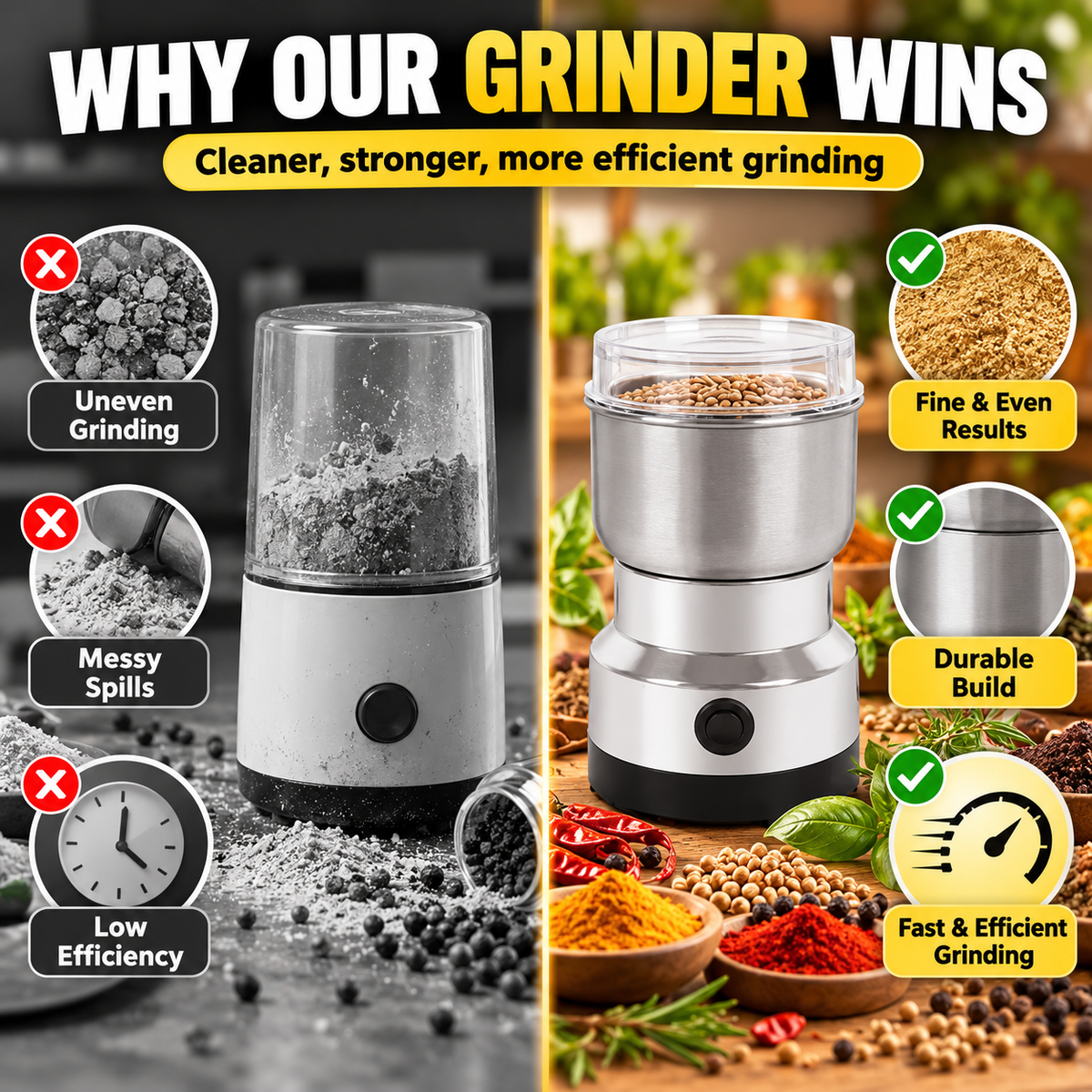 Grain grinder comparison showing cleaner more efficient grinding