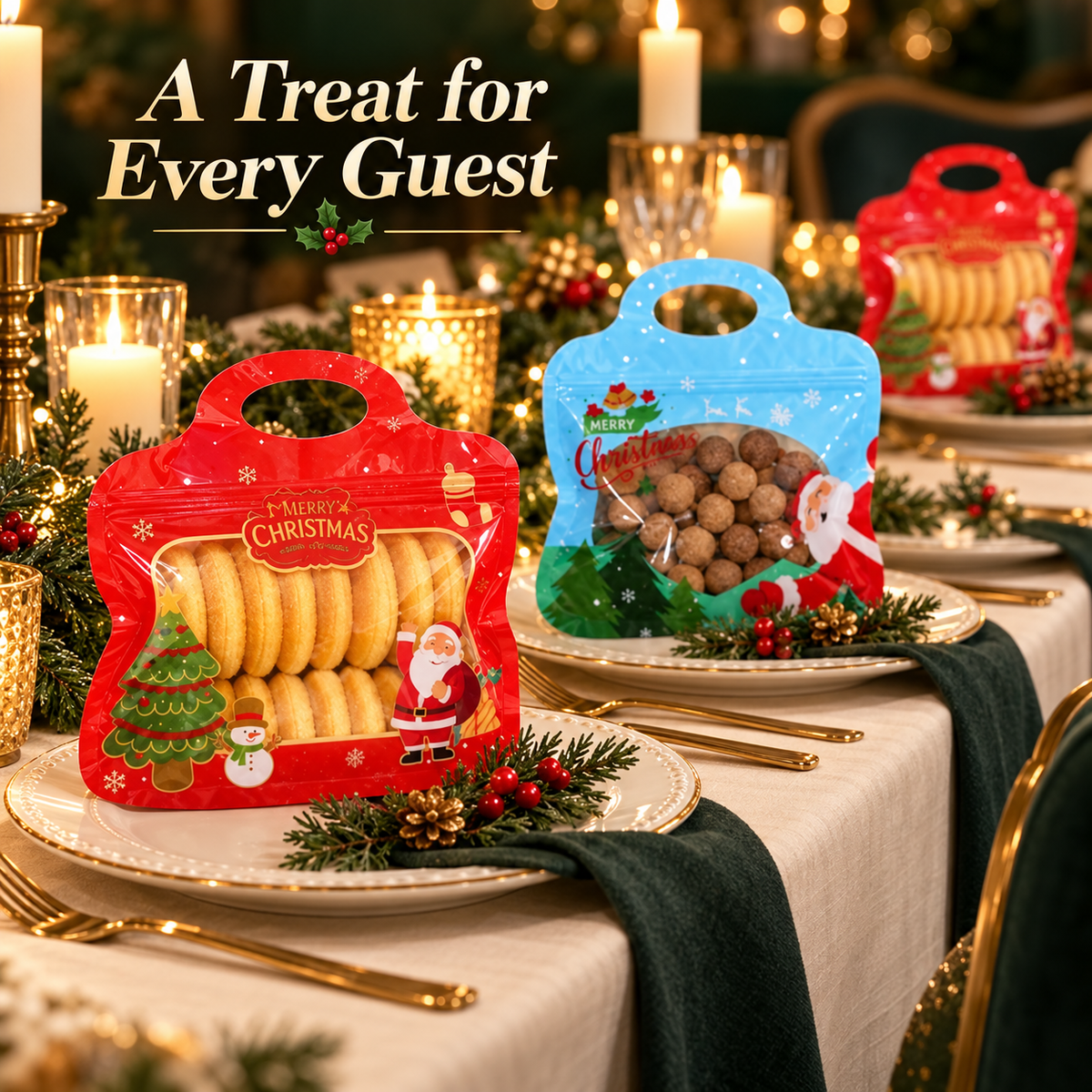 🎄 Christmas Self-Seal Treat Bags – Santa & Snowman Gift Bags for Cookies, Candy & Small Gifts