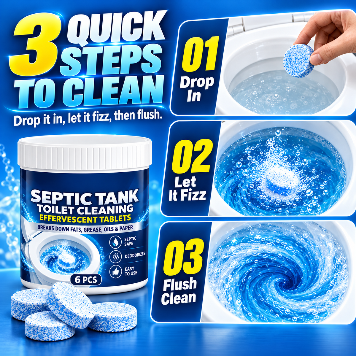 🚽 Drop, Fizz & Clean – Toilet Cleaning Tablets