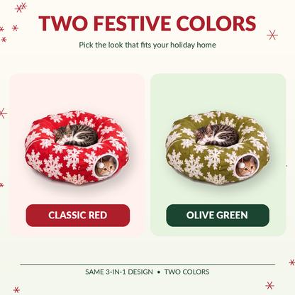 🎄🐾 3-in-1 Christmas Cat Tunnel – Cozy Cat Bed & Festive Tree Skirt