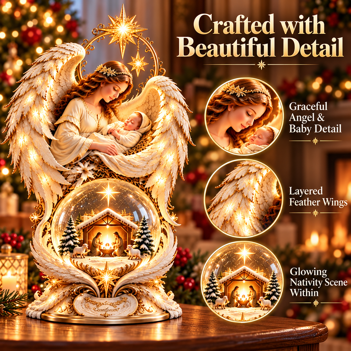 ✨🎄 Light-Up Christmas Angel & Nativity Centerpiece – Beautiful Holiday Table Decoration