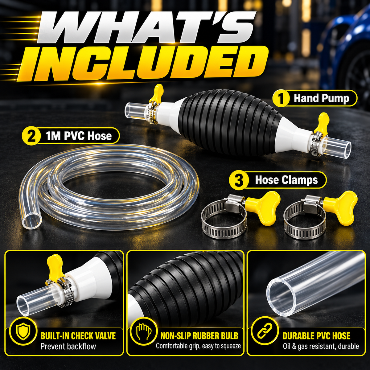 Manual siphon pump kit contents