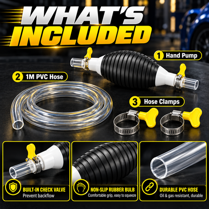 ⛽ Manual Siphon Transfer Pump Kit with 1M Hose – For Fuel, Water & Oil