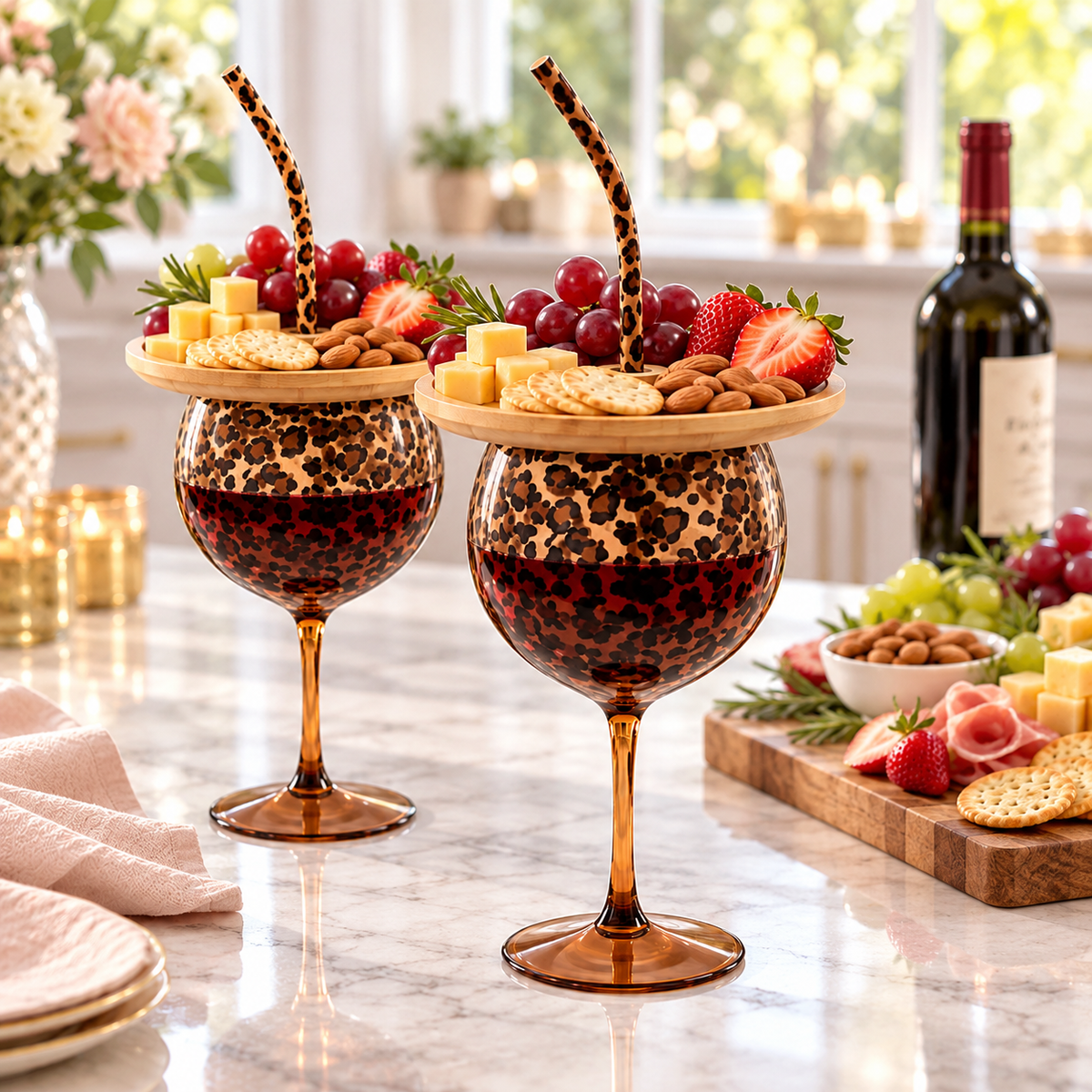 🐆🍷 Leopard Print Wine & Charcuterie Serving Set
