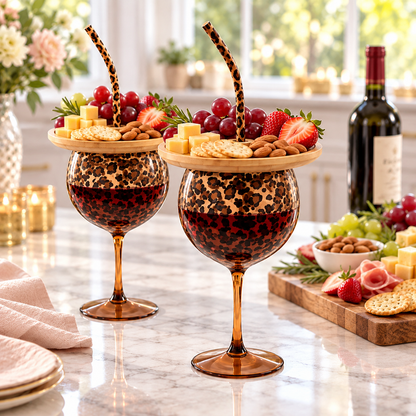 🐆🍷 Leopard Print Wine & Charcuterie Serving Set