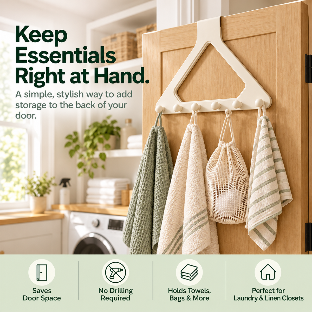 🚪 6-Hook Over-the-Door Organizer – No-Drill Triangle Hanging Rack for Clothes, Towels, Hats & Bags