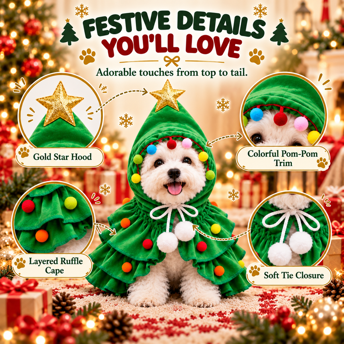 Christmas Tree Pet Costume for Dogs & Cats – Festive Holiday Outfit