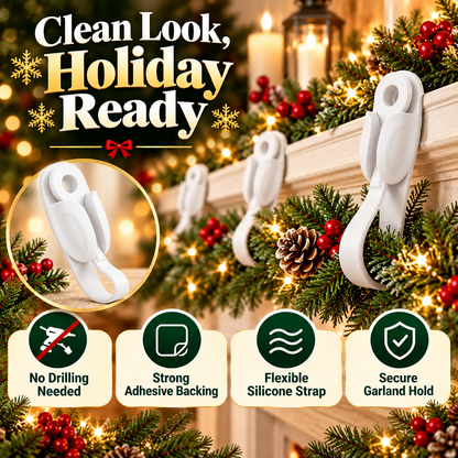 🎄 6-Pack No-Drill Christmas Garland Clips – Invisible Adhesive Holders for Mantels, Stairs & Holiday Decorations ✨