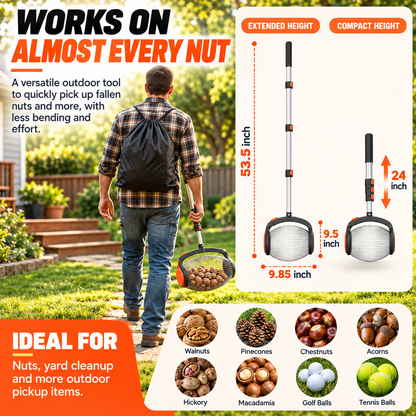 🌰 Telescoping Nut Gatherer with Foot Release – Rolling Picker for Walnuts, Acorns & Pinecones