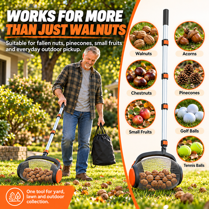 🌰 Telescoping Nut Gatherer with Foot Release – Rolling Picker for Walnuts, Acorns & Pinecones