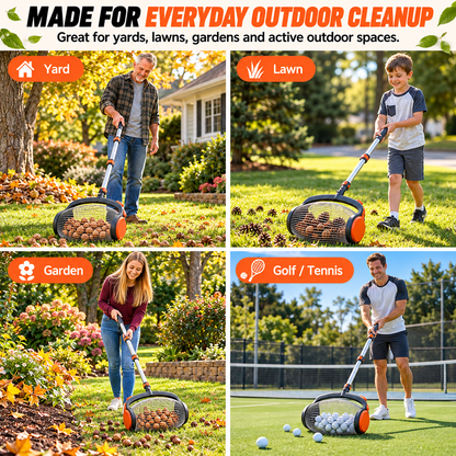 🌰 Telescoping Nut Gatherer with Foot Release – Rolling Picker for Walnuts, Acorns & Pinecones