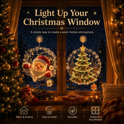 🎄Lighted Christmas Window Decoration with Suction Cup– 8 Warm LED Festive Designs✨