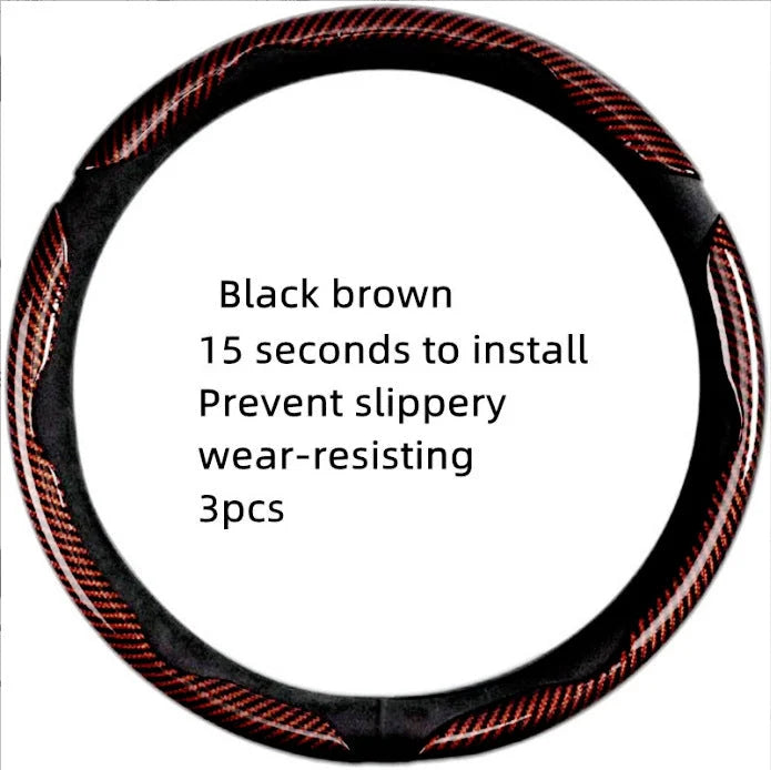 🏎️ Carbon Fiber-Style Steering Wheel Cover — Anti-Slip Car Steering Wheel Cover for 15-Inch Steering Wheels
